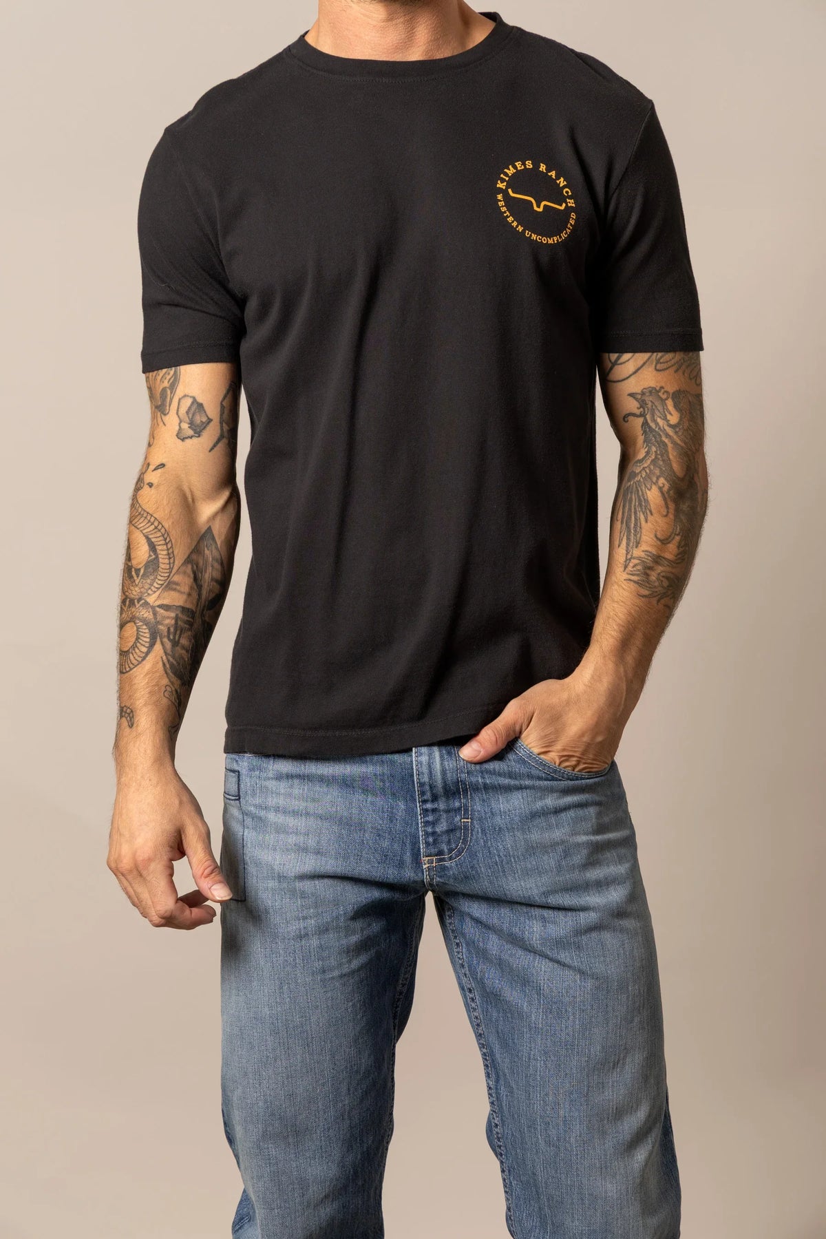 Kimes Ranch 1956 Black short sleeve shirt with a chest logo