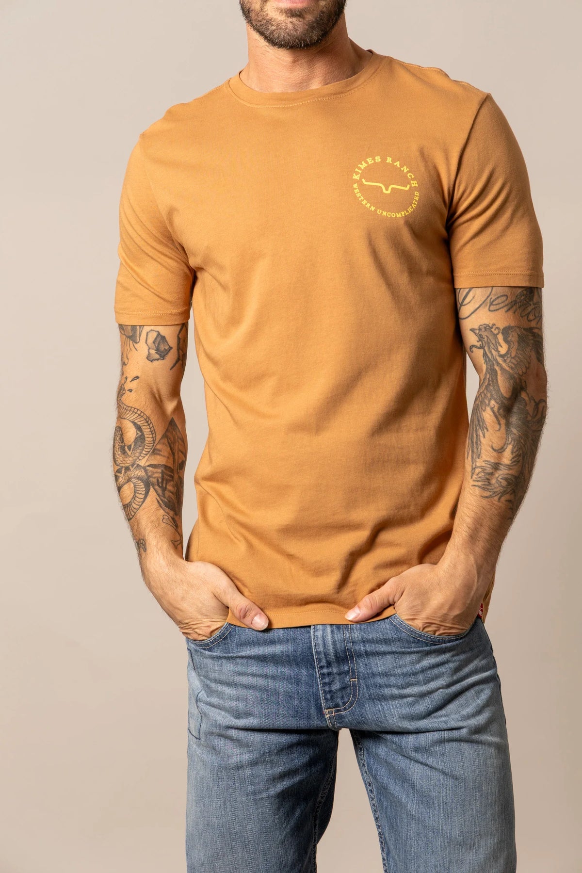 Kimes Ranch 1956 Work Wear Brown short sleeve shirt with Kimes Ranch logo on chest
