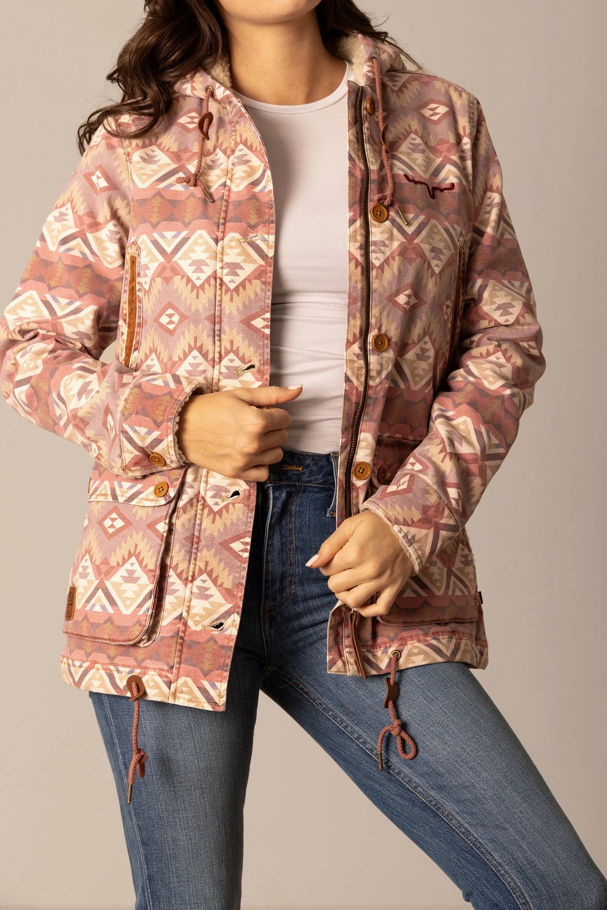 Kimes Ranch AWA Jacket in Mauve with geometric print and front flap pockets