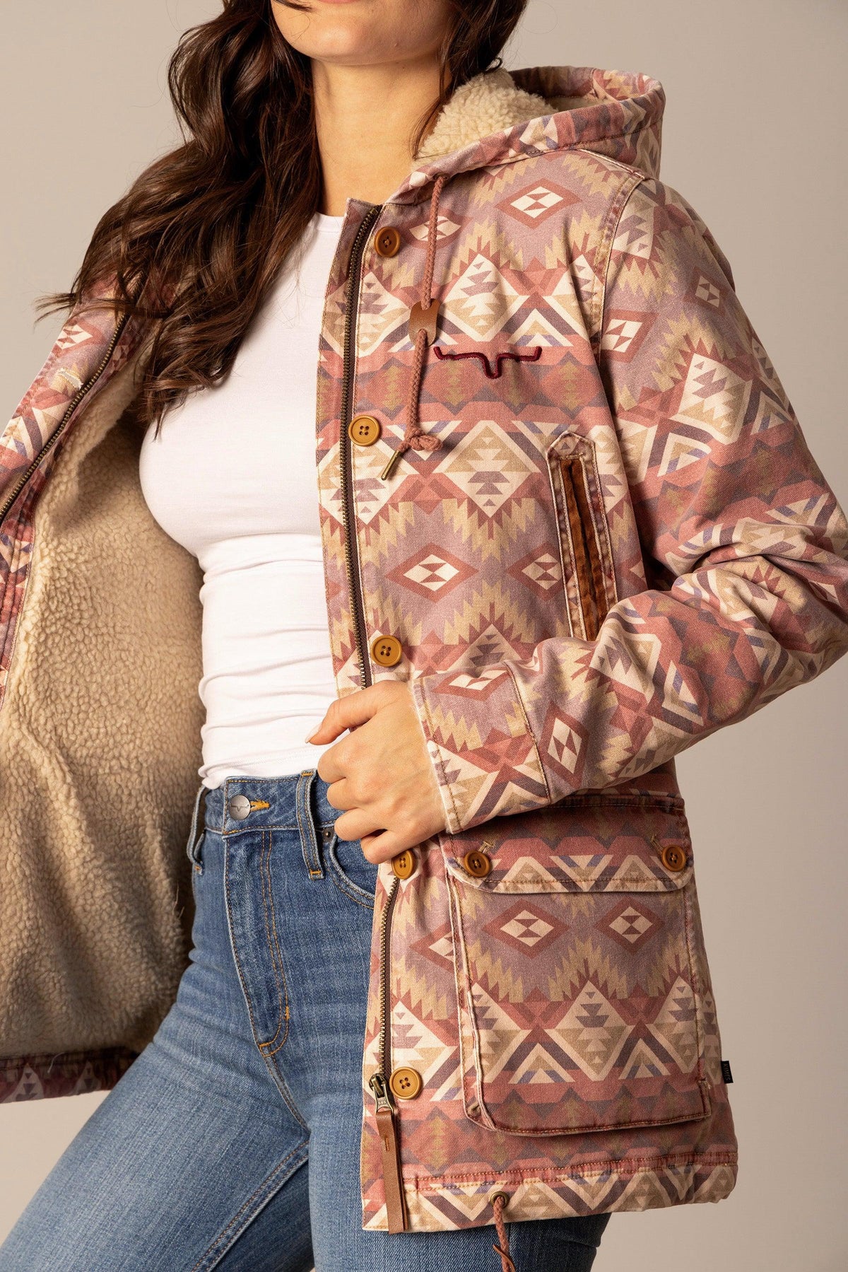 Kimes Ranch AWA Jacket in Mauve with sherpa lining and geometric print