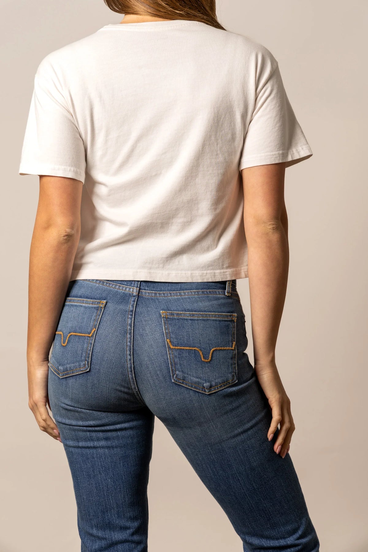 Kimes Ranch Abiquiu shirt in Bone, back view, with back yoke and short sleeves