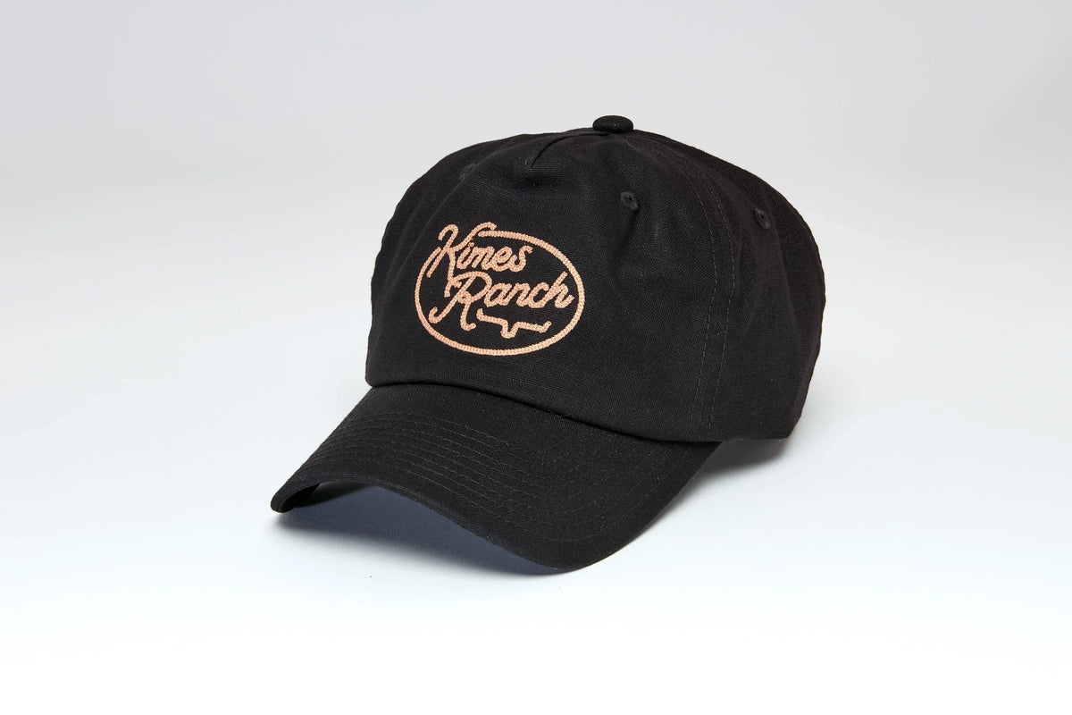 Kimes Ranch Alden Black hat with embroidered Kimes Ranch logo on the front