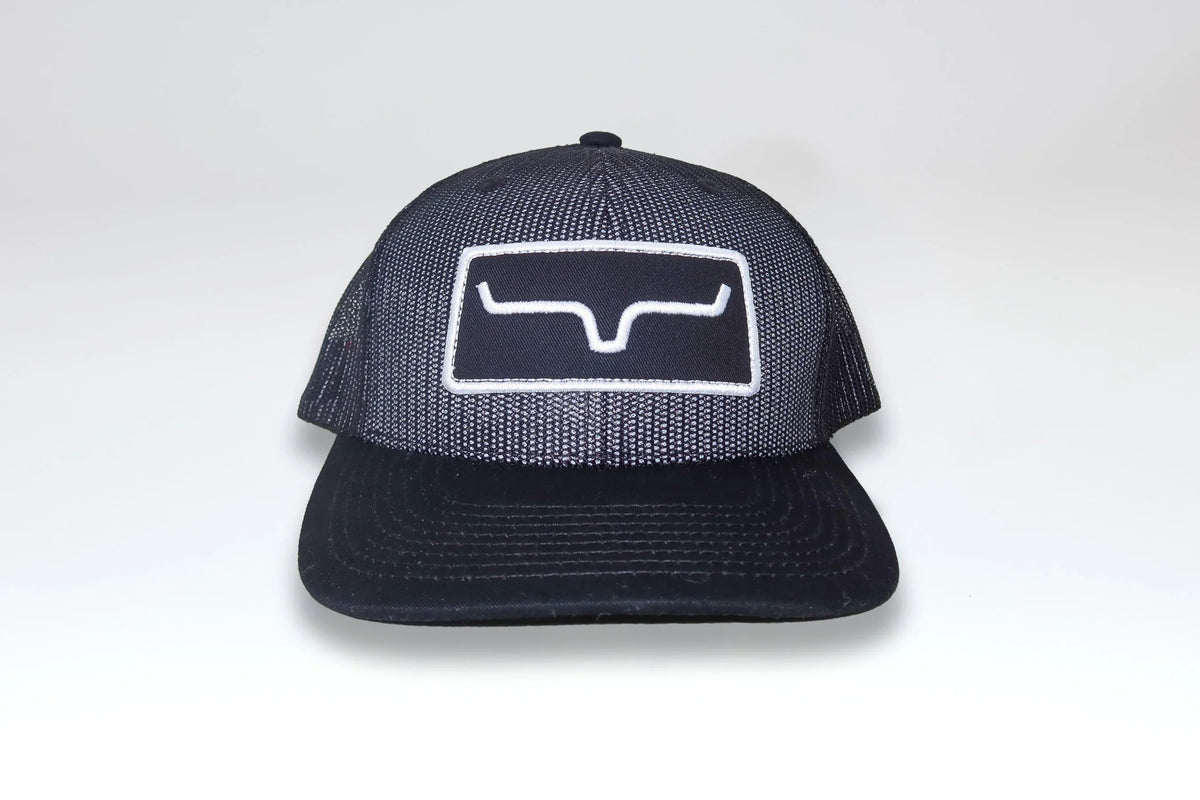 Kimes Ranch All Mesh Trucker Hat in Black with a front Kimes Ranch logo patch