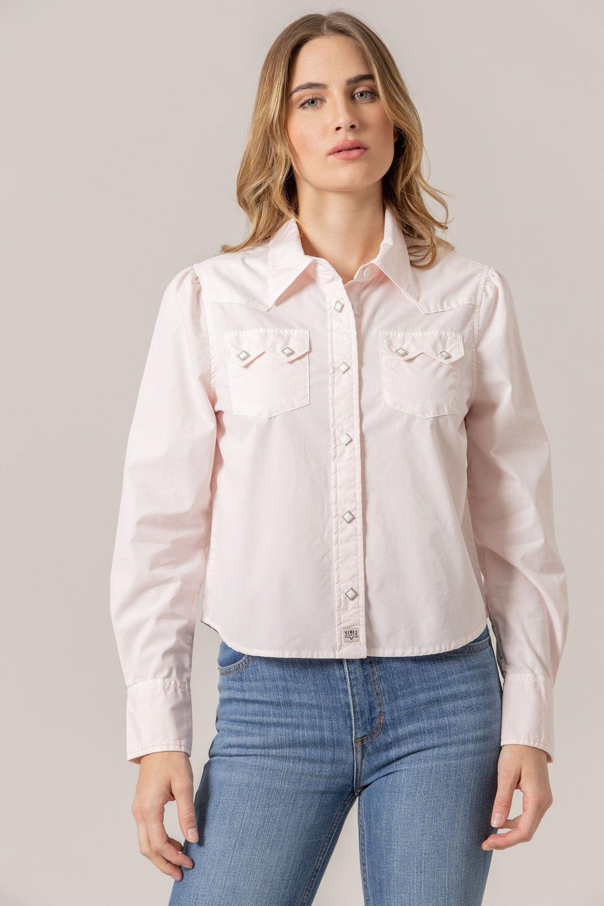 Kimes Ranch Annie Cropped Snap top in Pink with snap buttons and two chest pockets