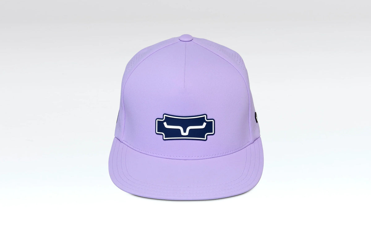 Kimes Ranch Arena hat in Lavender with a navy and white Kimes Ranch logo on the front