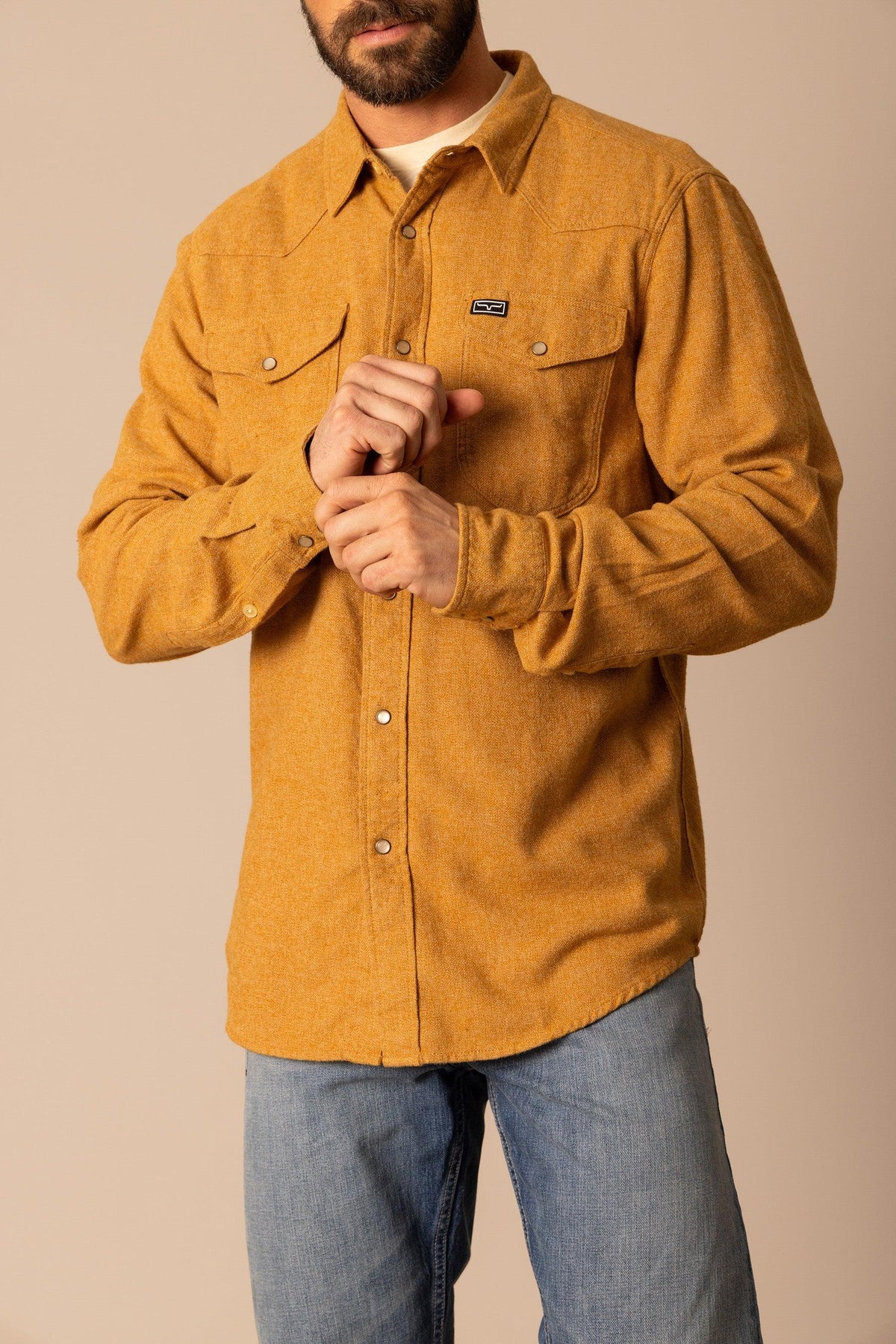 Kimes Ranch Atwater dress shirt in Work Wear Brown with long sleeves and two chest pockets