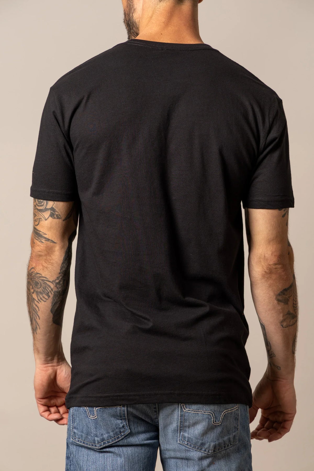 Kimes Ranch Baja Diamond, back view, black short sleeve shirt with a crew neckline and straight hem