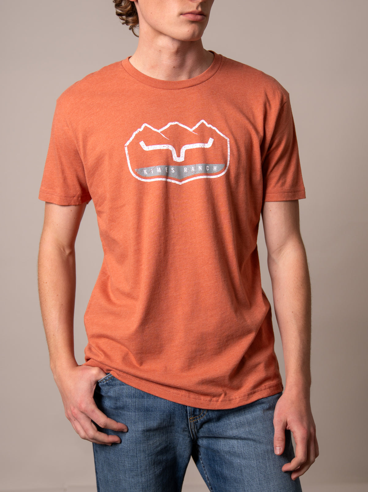 Kimes Ranch Banquet shirt in Heather Redwood with a Kimes Ranch logo graphic on the chest