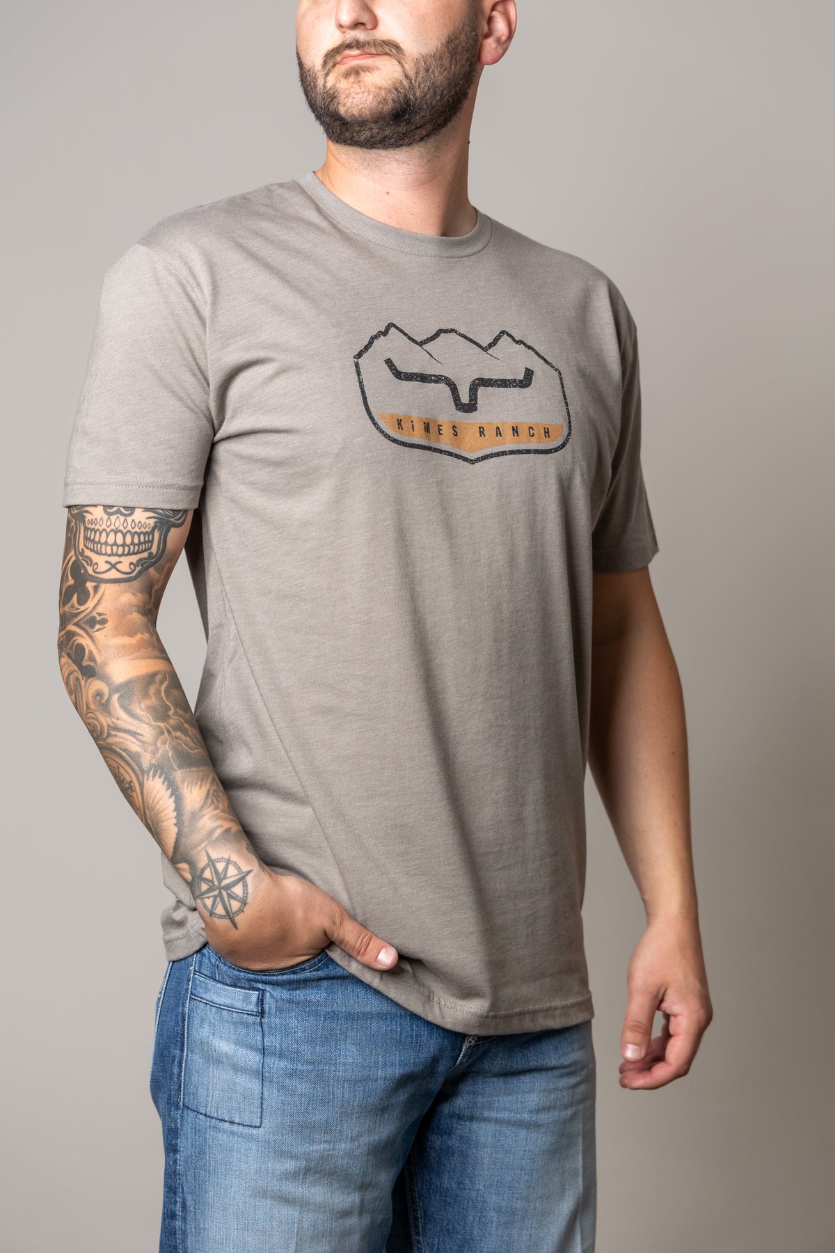 Kimes Ranch Banquet shirt in Stone with a front chest logo