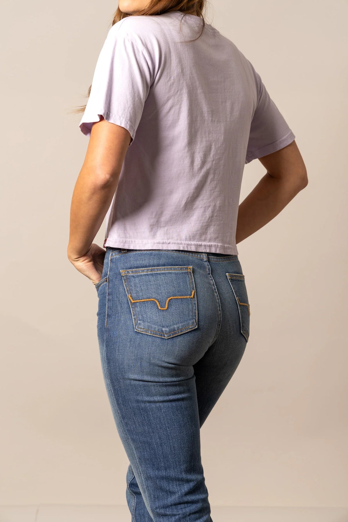 Kimes Ranch Bison Skull shirt in Lavender, back view, with short sleeves and a relaxed fit