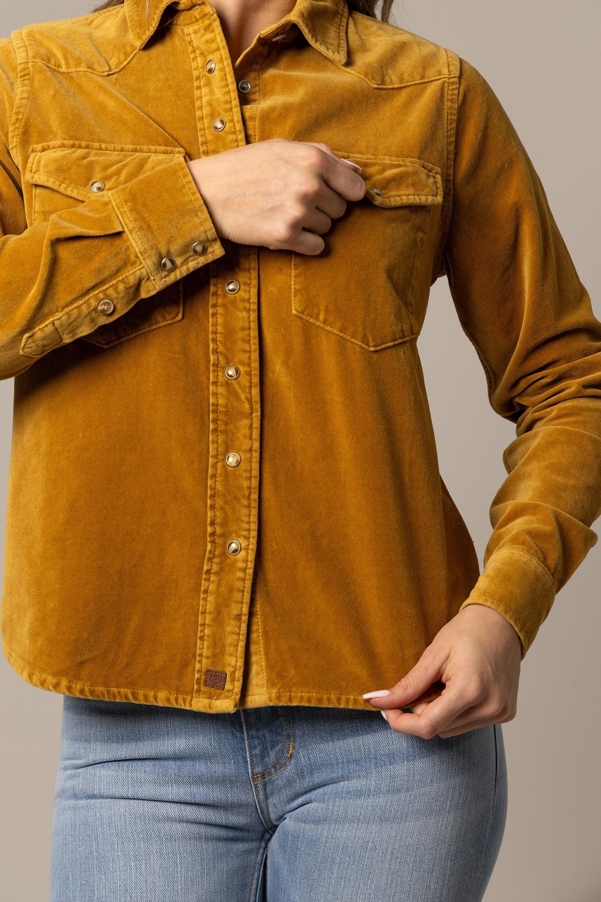 Kimes Ranch Bonnie top in Work Wear Brown with snap front and chest pockets