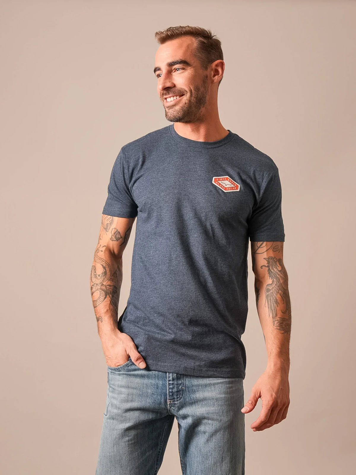 Kimes Ranch Boxer shirt in Midnight Navy with a chest logo patch