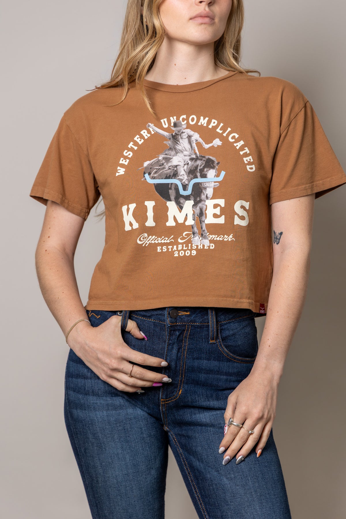 Kimes Ranch Break Through shirt in Tobacco with a Western Uncomplicated graphic and Kimes Ranch logo