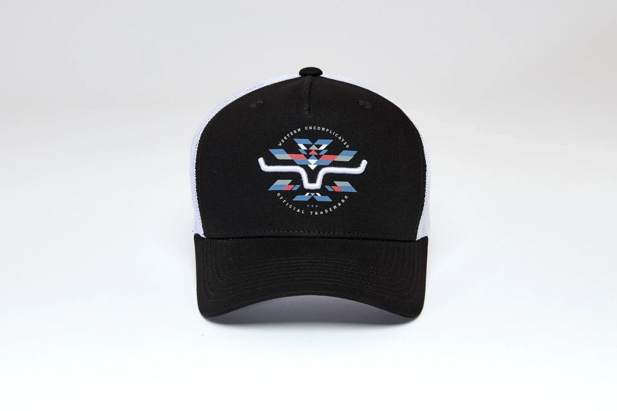 Kimes Ranch Brighton hat in Black with embroidered Kimes Ranch logo and geometric pattern