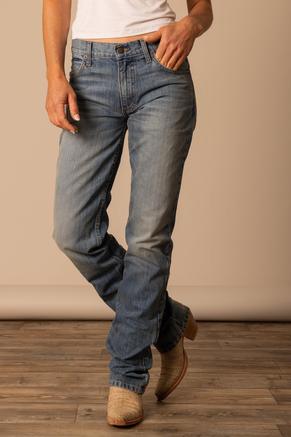 Kimes Ranch Brooks jeans in Mid Wash with a relaxed fit and classic five-pocket styling