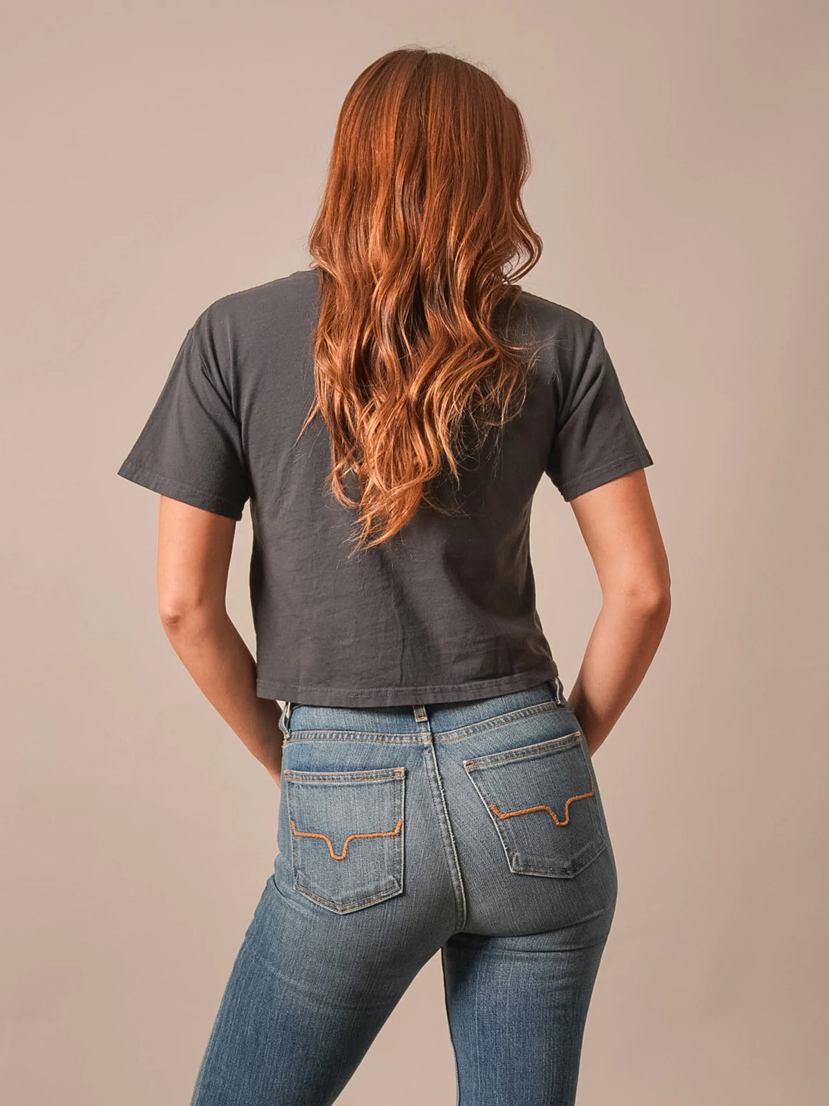 Kimes Ranch Bucks shirt in Graphite, back view, with short sleeves and a crew neckline