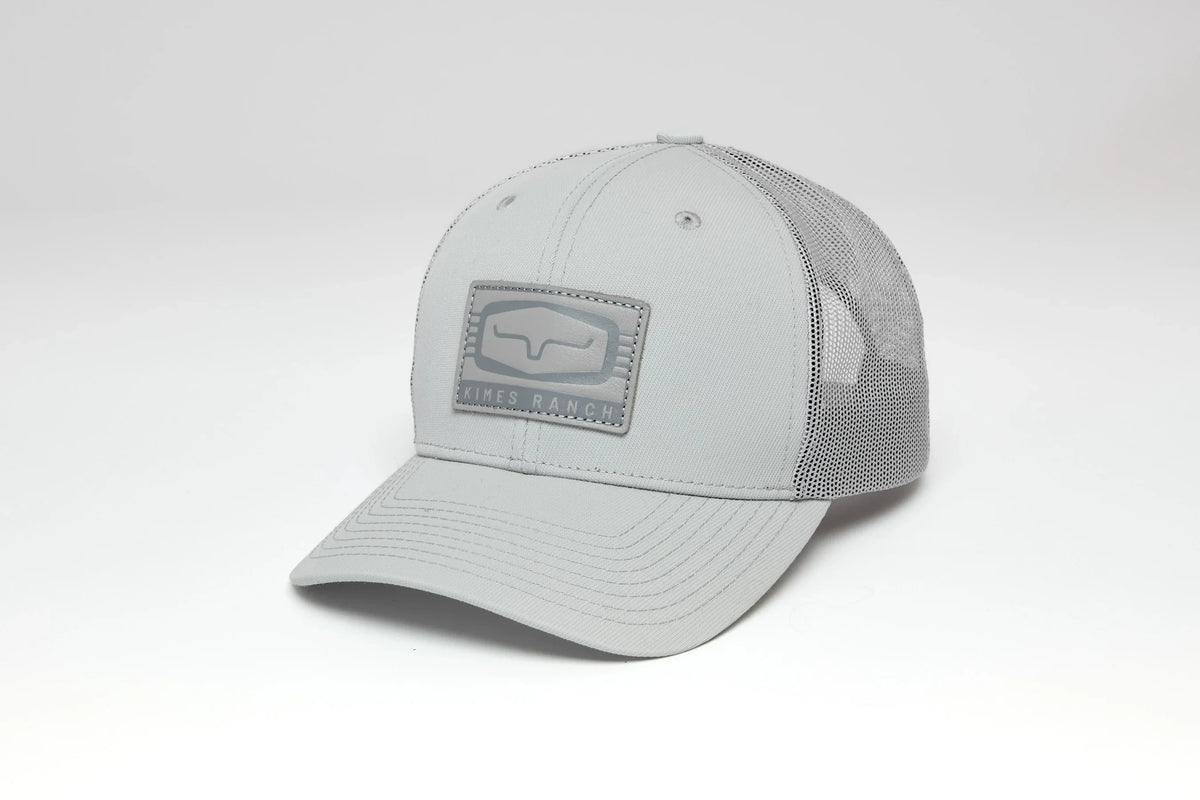 Kimes Ranch Camden Grey trucker hat with mesh back and embroidered logo