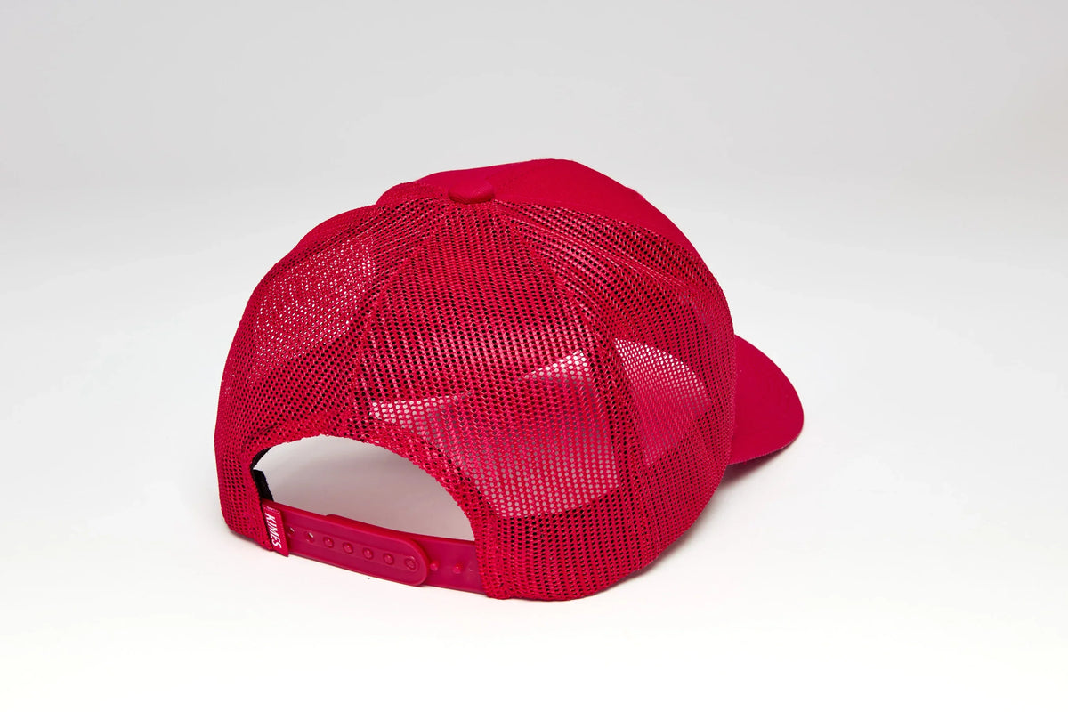 Kimes Ranch Camden hat in Red, back view, with mesh back and adjustable strap