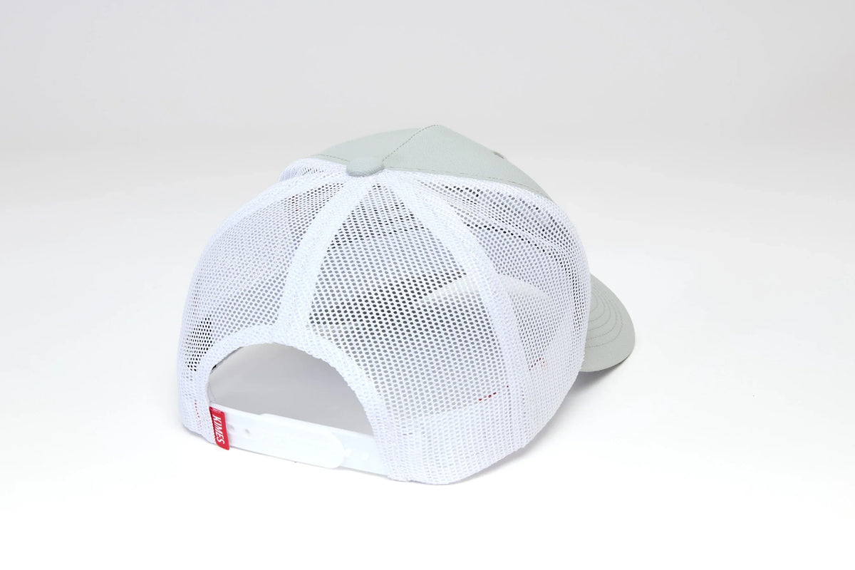 Kimes Ranch Capital hat in Grey, back view, with white mesh back and adjustable strap