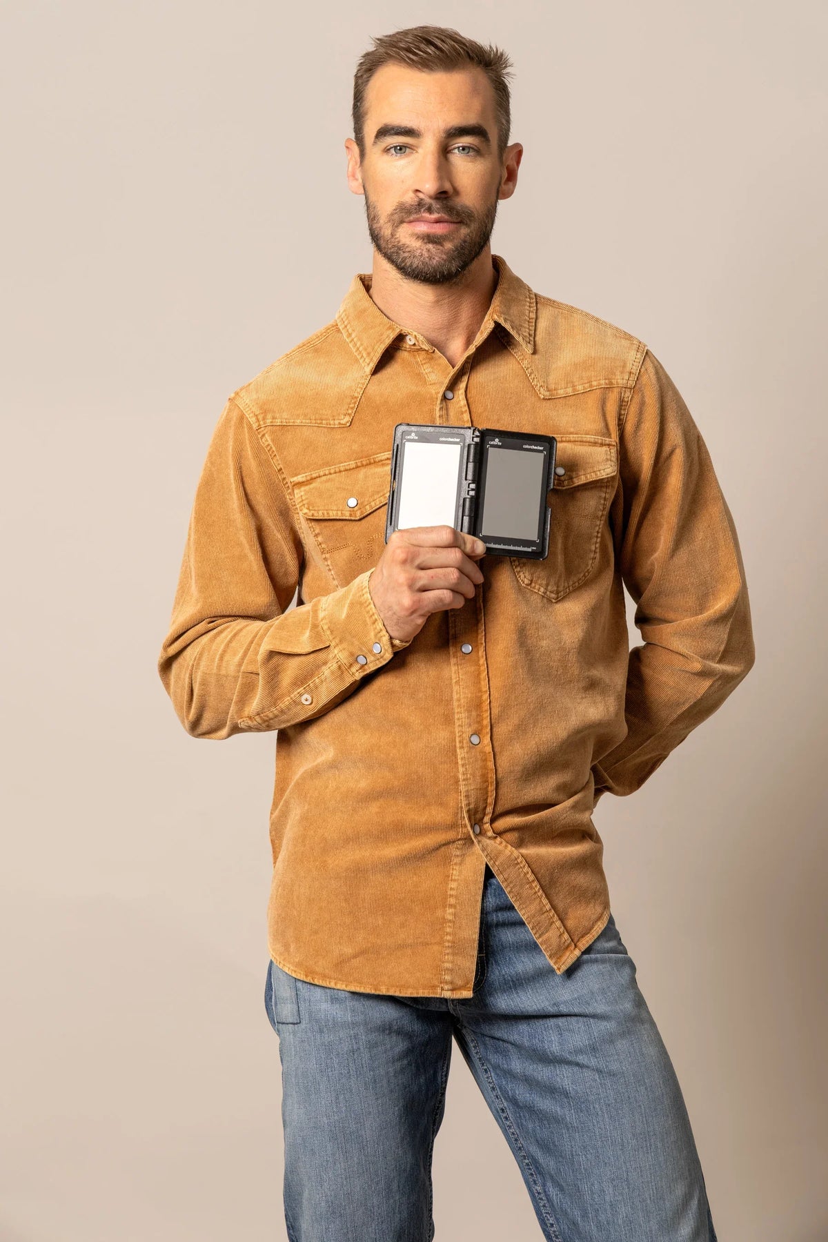 Kimes Ranch Catalina Cord dress shirt in Mustard with snap-button chest pockets and a western yoke