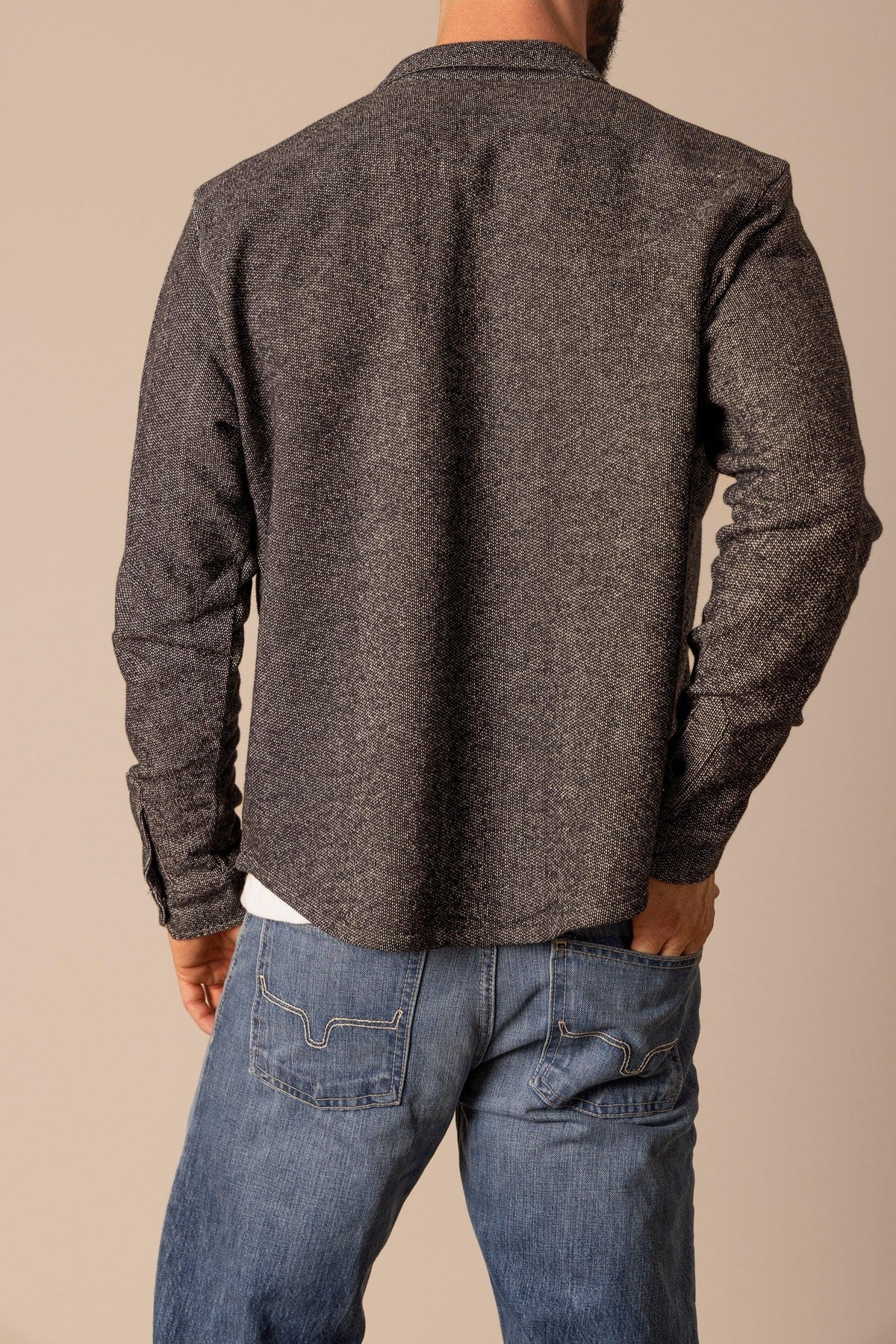 Kimes Ranch Coloma Snapfront dress shirt in Black, back view, with long sleeves and a back yoke