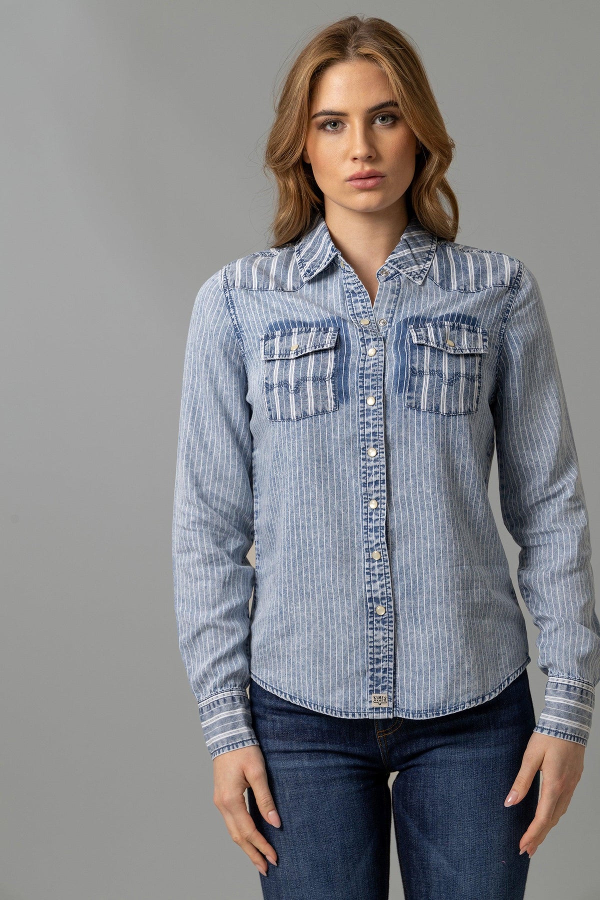Kimes Ranch KC Tencel Stripe dress shirt in Mini Stripe with long sleeves and two chest pockets