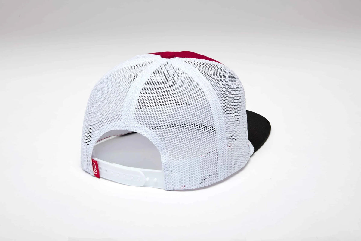 Kimes Ranch DG Mesher, back view, hat with Red mesh back and white adjustable strap