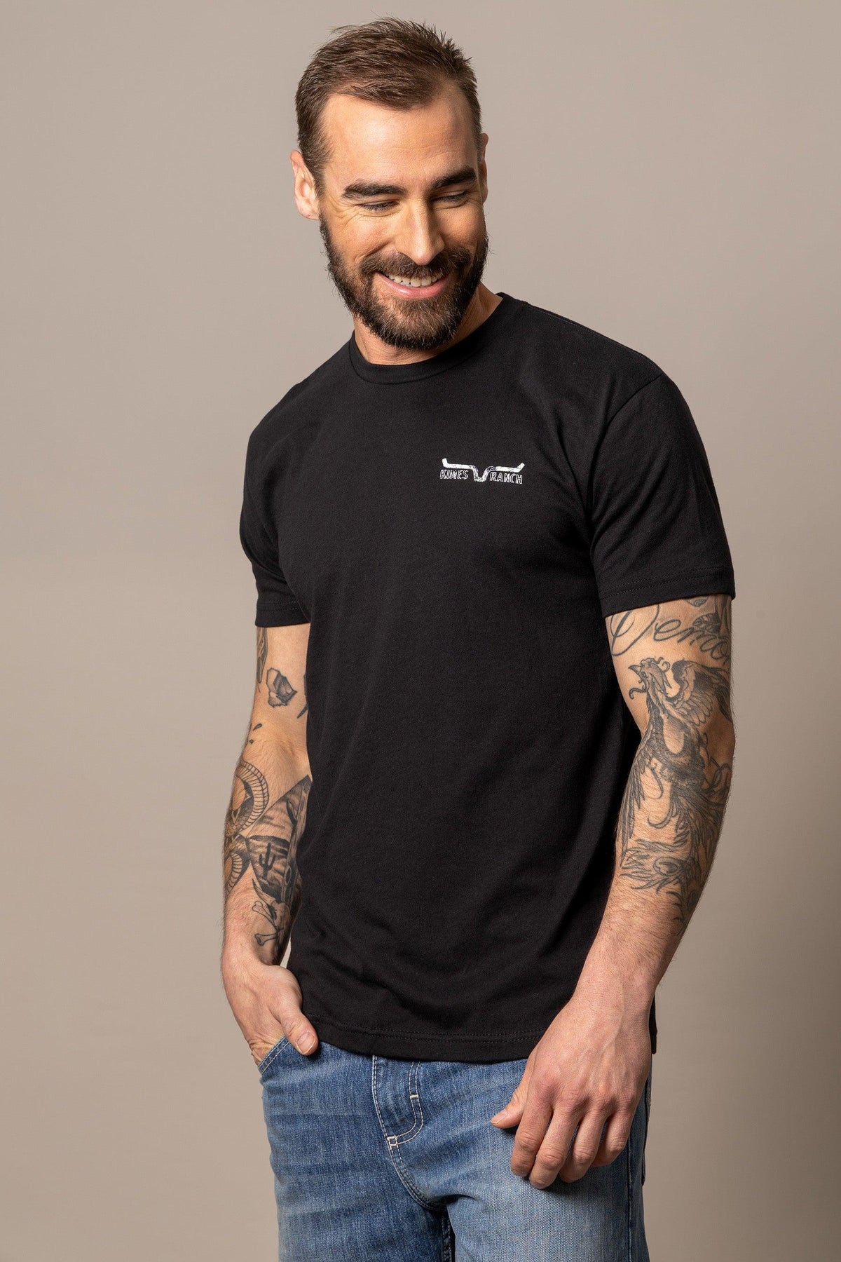 Kimes Ranch Dibujada shirt in Black with a white Kimes Ranch logo on the chest