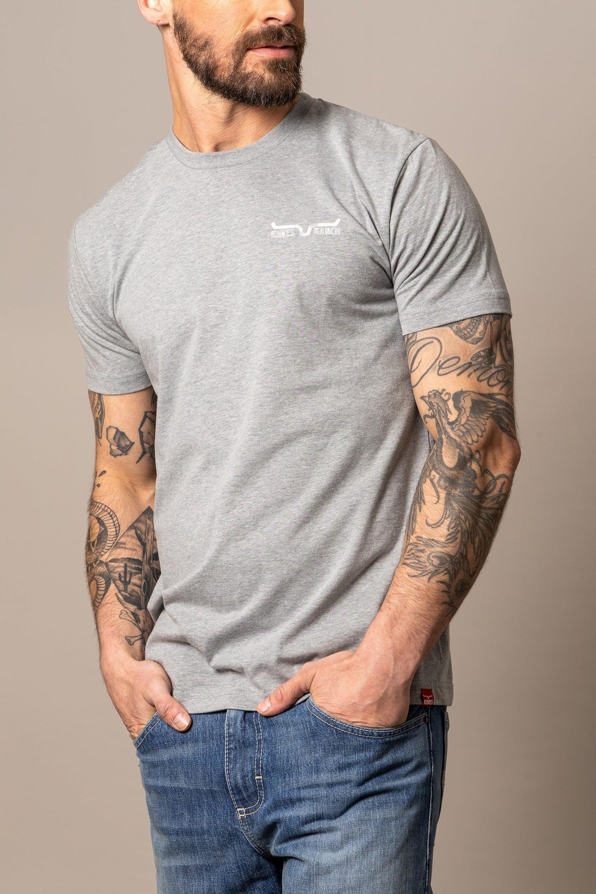 Kimes Ranch Dibujada shirt in Dark Grey Heather with a small white logo on the chest