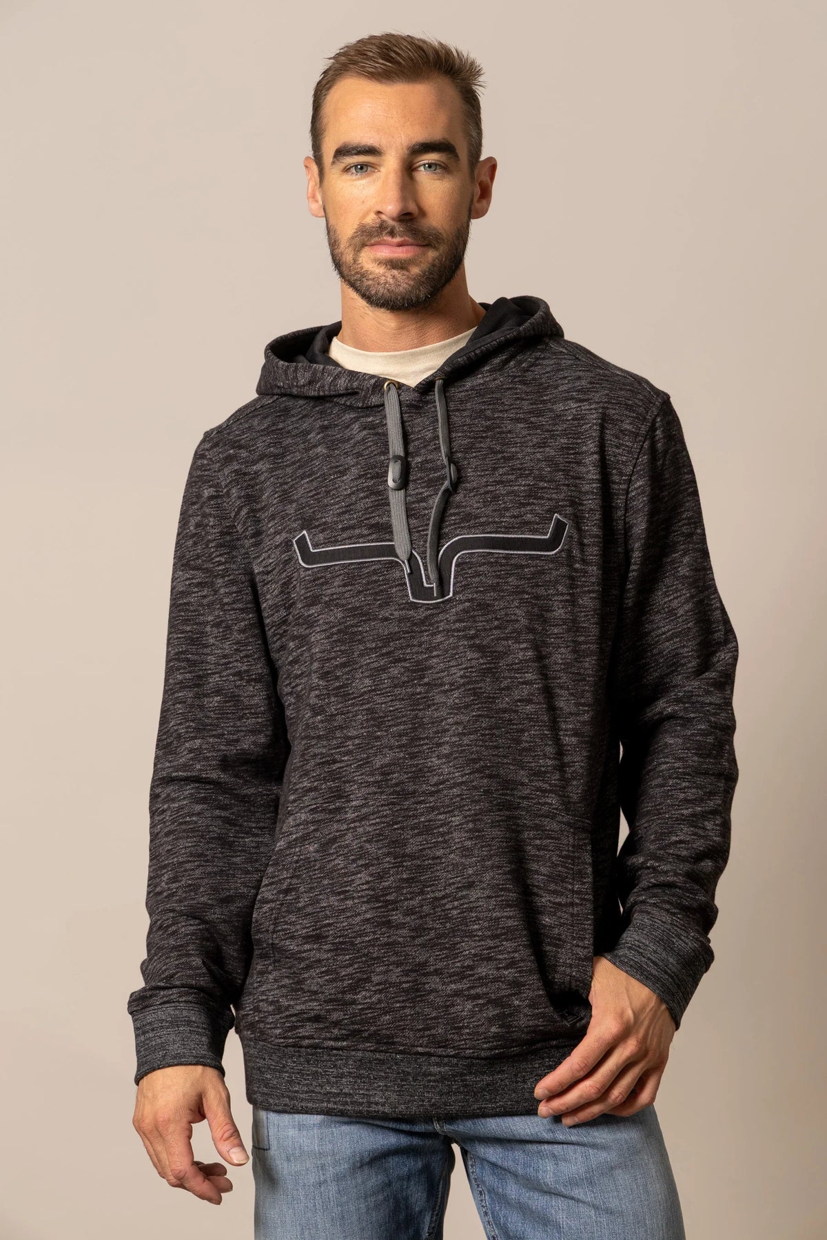 Kimes Ranch Durham Hoodie in Black with a longhorn logo on the chest