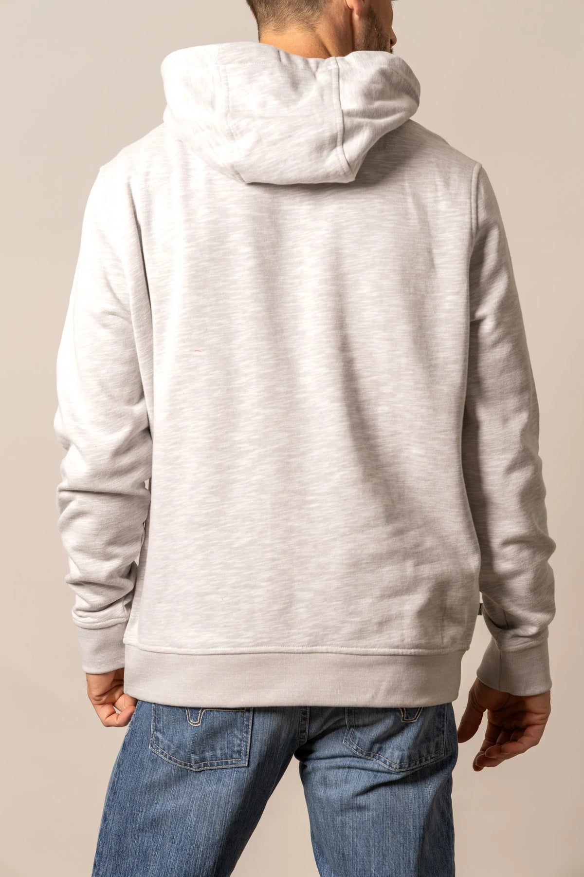 Kimes Ranch Durham Hoodie in Natural, back view, with a back yoke and long sleeves