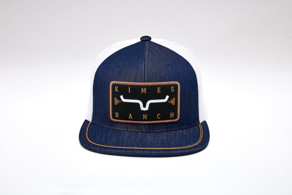 Kimes Ranch Edwin hat with a front Kimes Ranch logo patch and contrast stitching