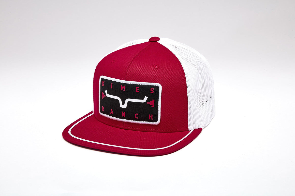 Kimes Ranch Edwin hat in Red with white mesh back and embroidered logo patch