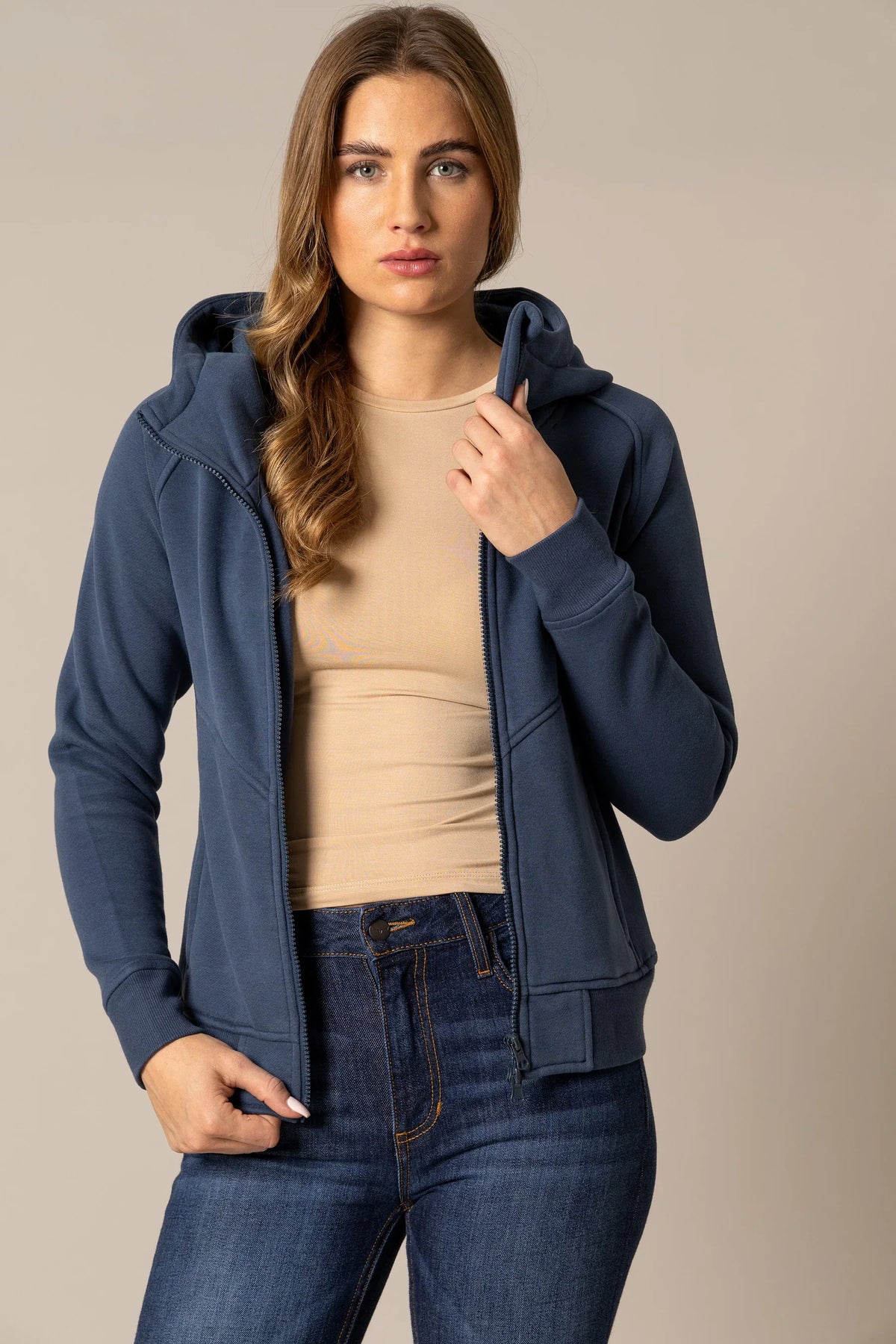 Kimes Ranch Emma Hoodie in Dark with a front zip and kangaroo pocket