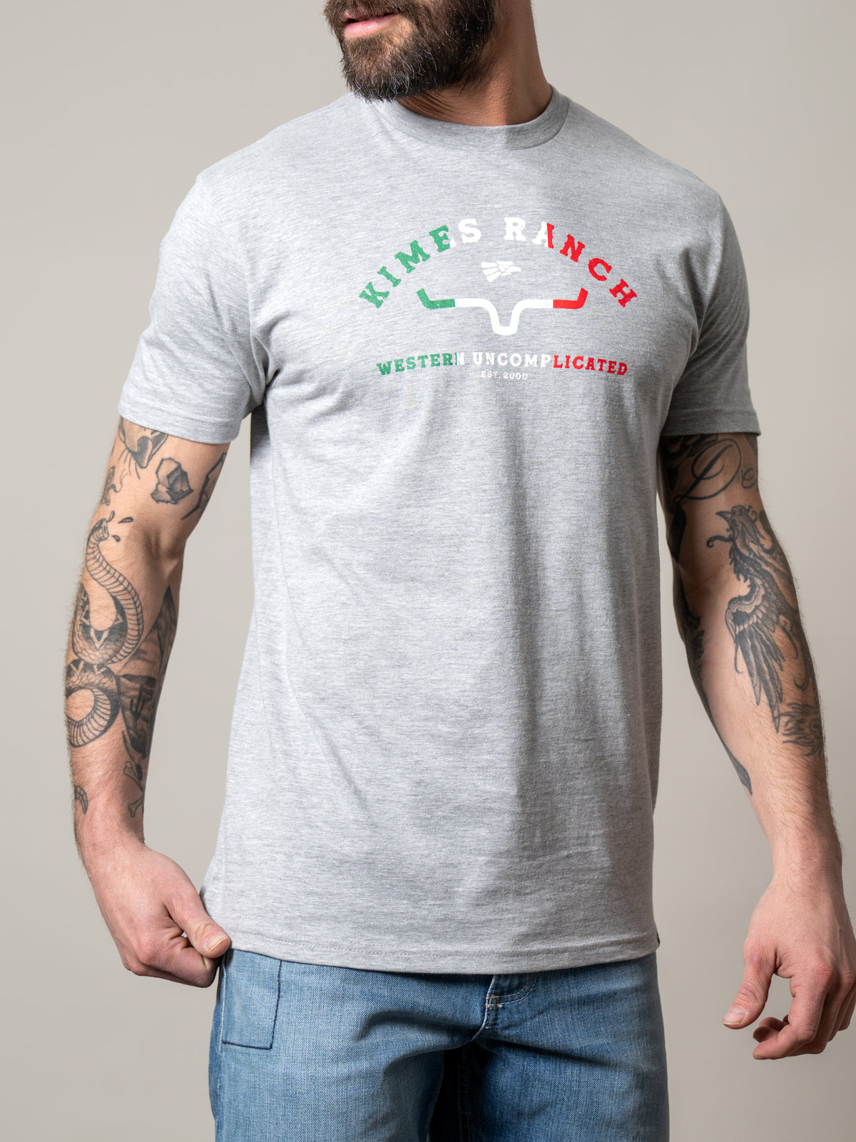 Kimes Ranch Establecido En 2009 shirt in Heather Grey with Western Uncomplicated graphic