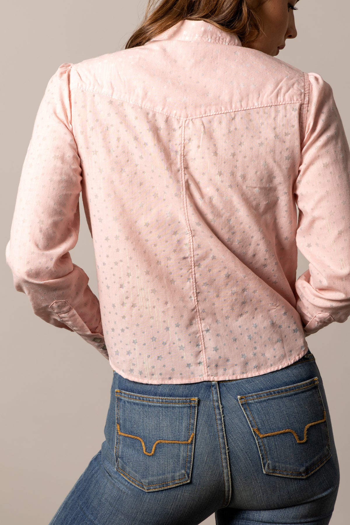 Kimes Ranch Etoile top in Light Pink, back view, with a star pattern and a back yoke