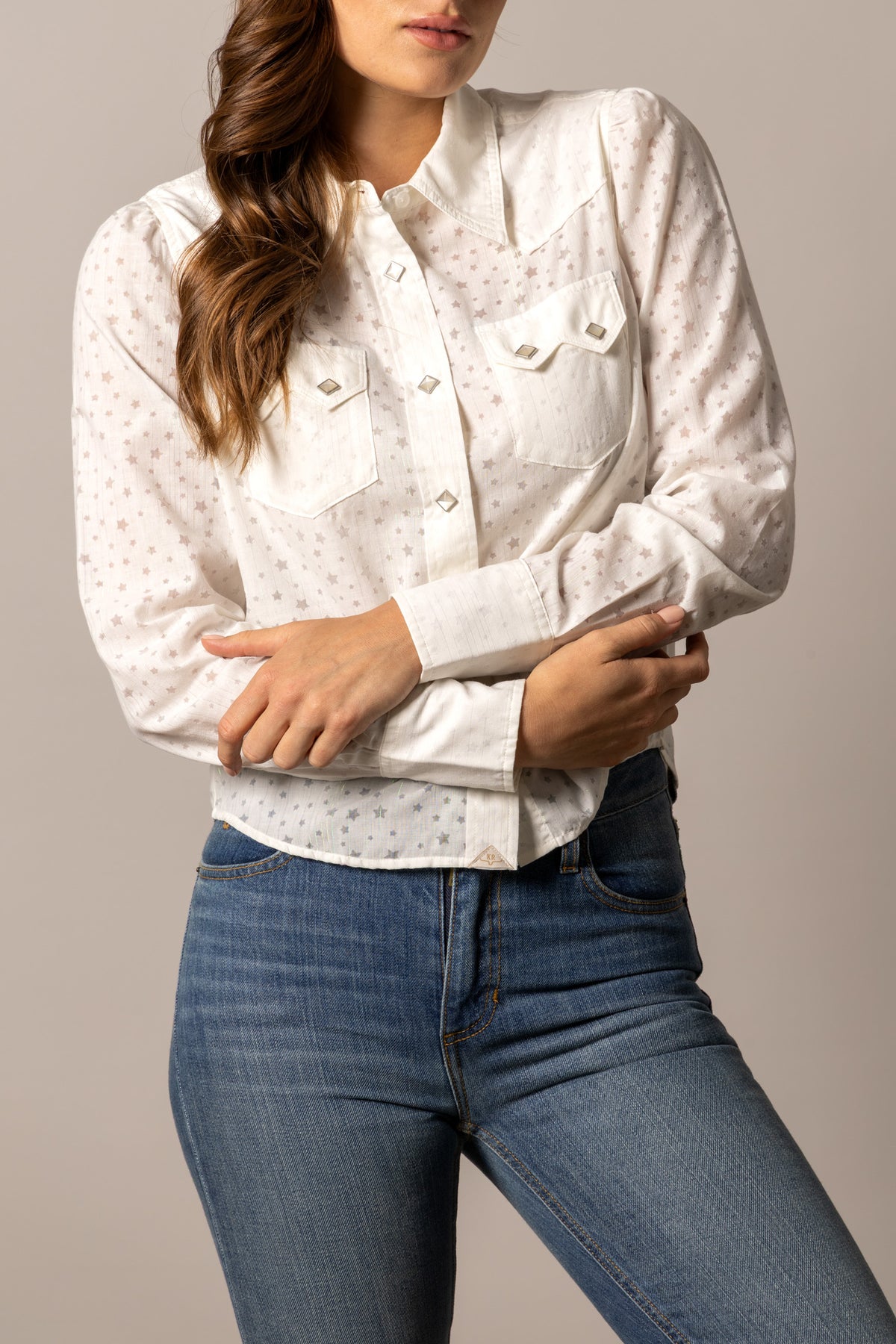 Kimes Ranch Etoile top in Pristine with a star print and snap-button chest pockets