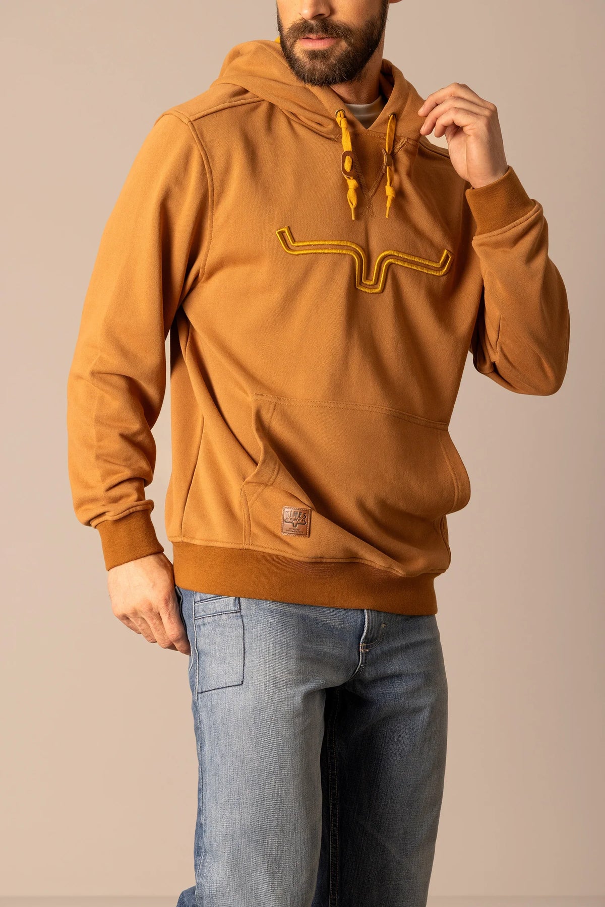 Kimes Ranch Fast Talker Hoodie in Work Wear Brown with embroidered logo and kangaroo pocket