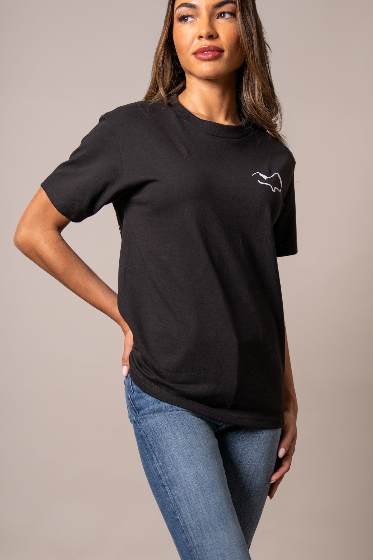 Kimes Ranch Flying High Black short sleeve shirt with a white Kimes Ranch logo on the chest