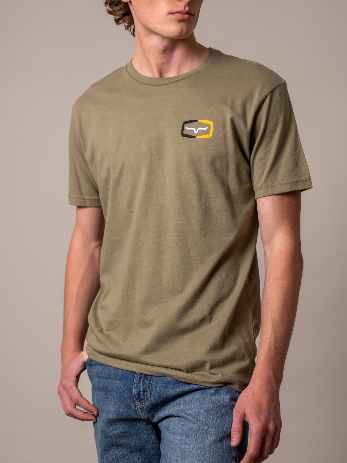 Kimes Ranch Framework shirt in Light Olive with a chest logo