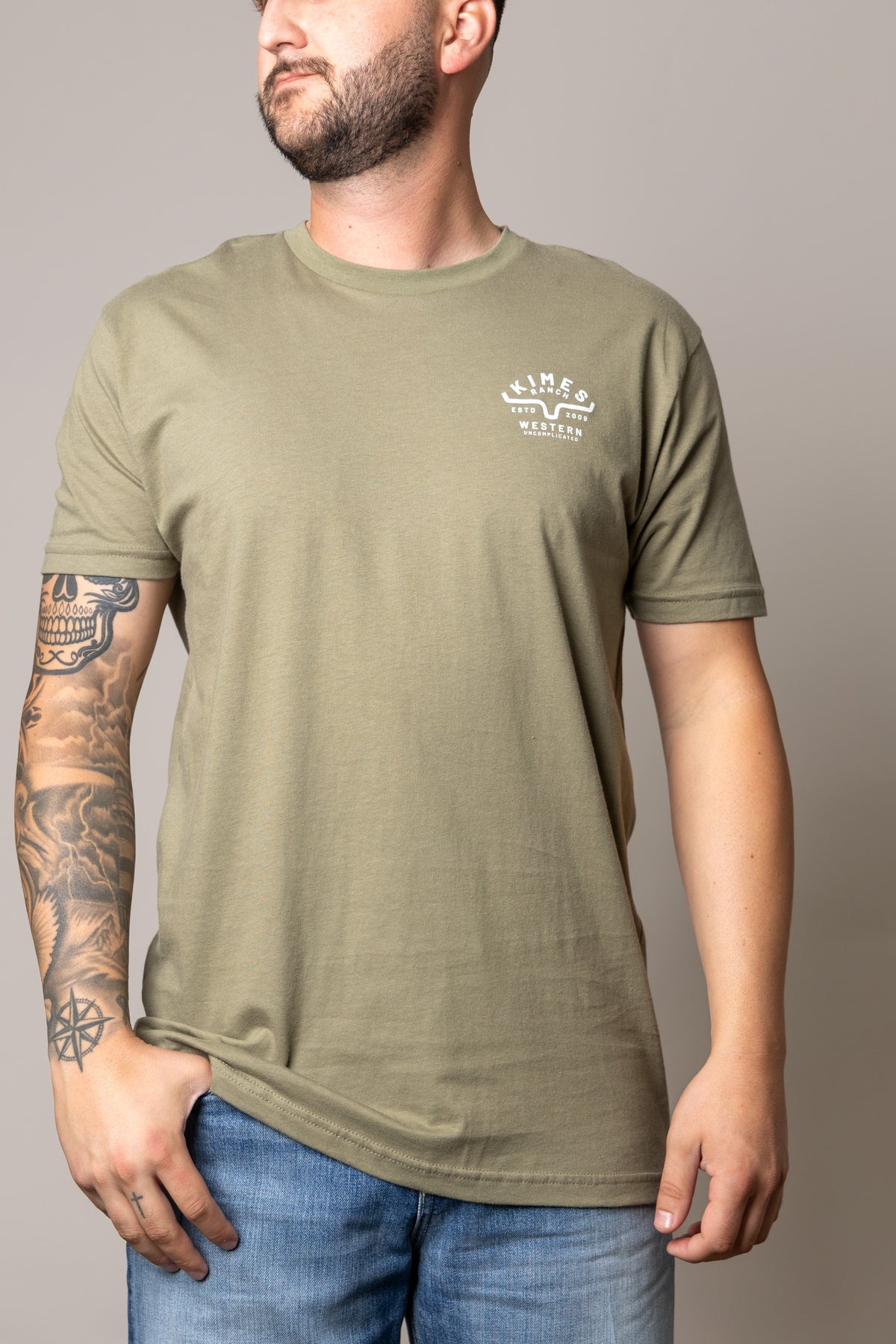 Kimes Ranch Grandview shirt in Light Olive with a chest logo