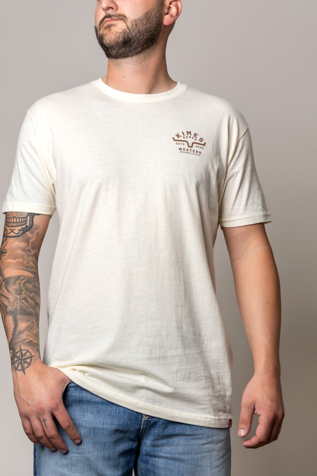 Kimes Ranch Grandview short sleeve shirt in Natural with a chest logo