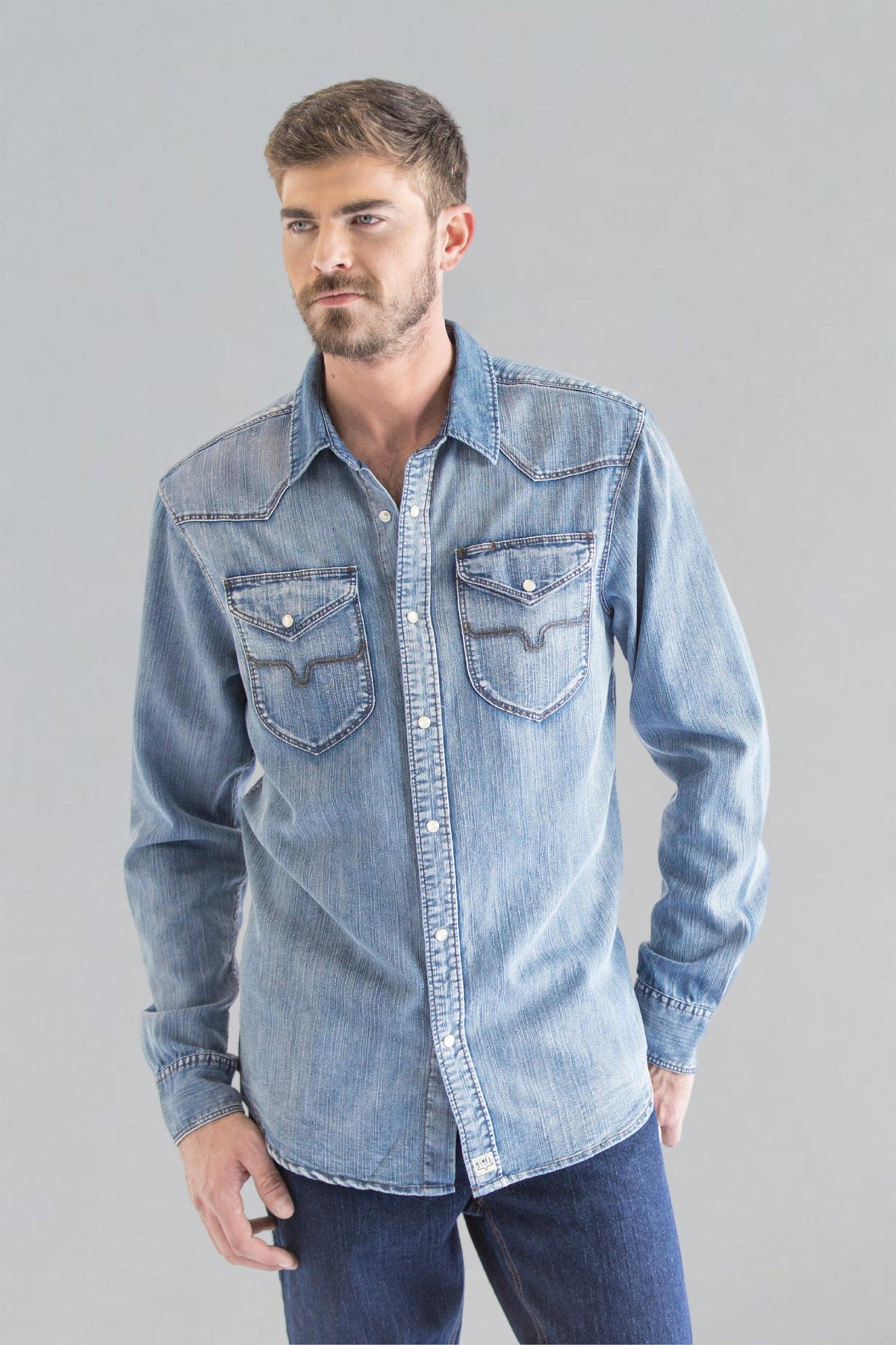 Kimes Ranch Grimes Dress Shirt in Indigo with western yoke and two chest pockets