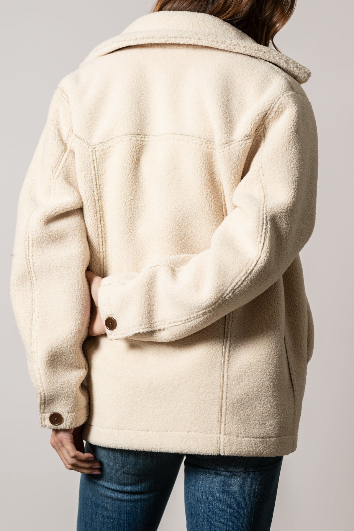 Kimes Ranch Hanna jacket in Tobacco, back view, with a back yoke and buttoned cuffs