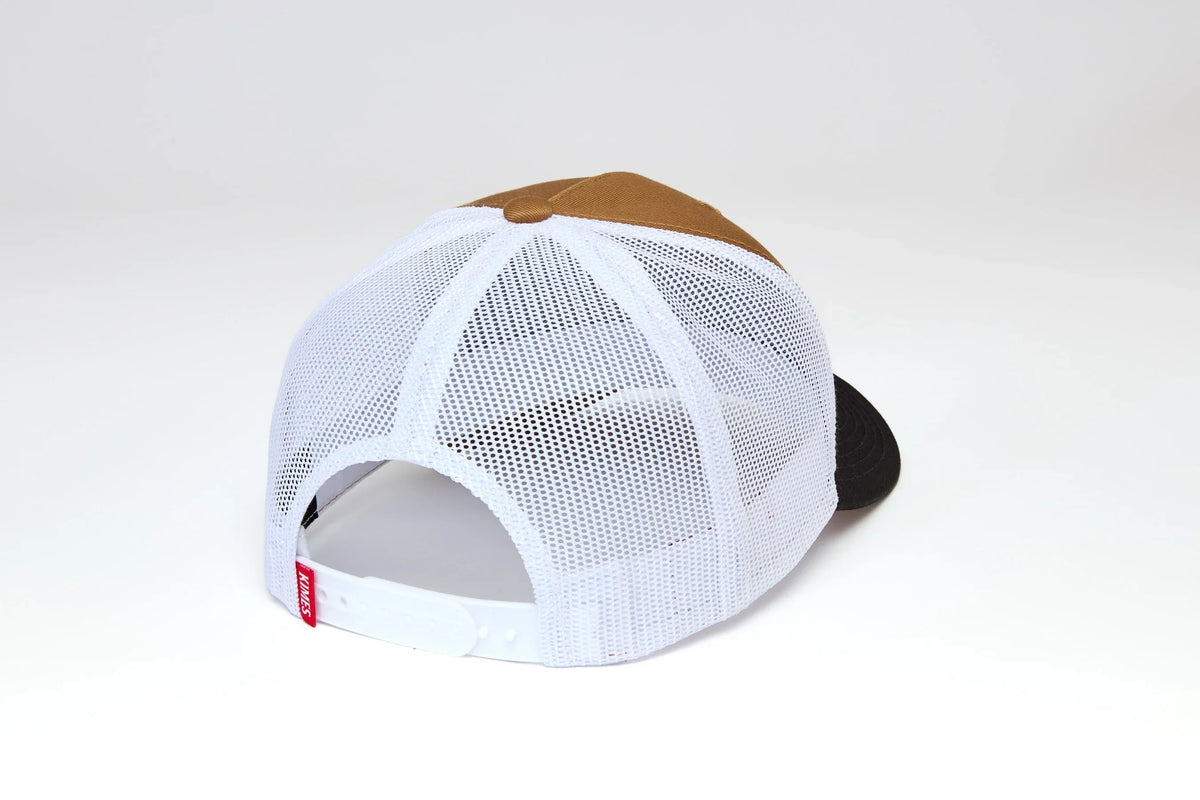 Kimes Ranch Hawkins Hat in Work Wear Brown, back view, with white mesh back and adjustable strap