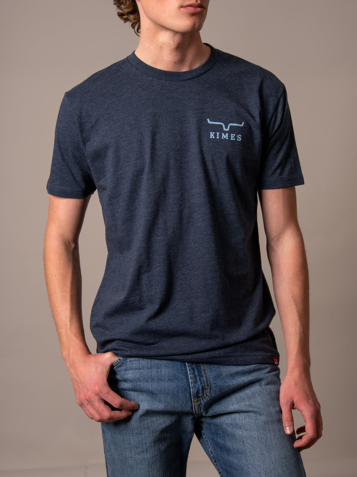 Kimes Ranch Heavy Text shirt in Midnight Navy with a chest logo
