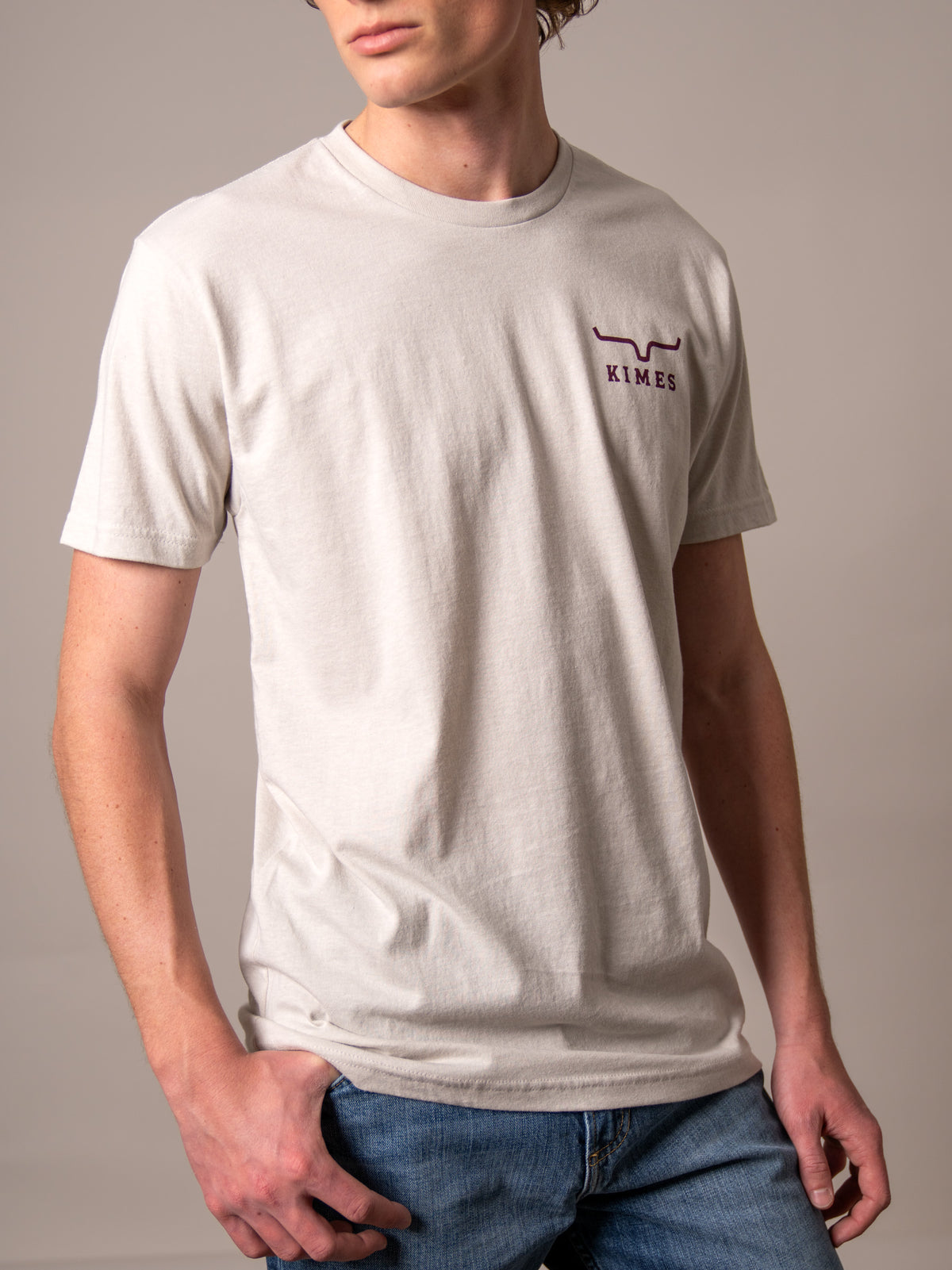 Kimes Ranch Heavy Text short sleeve shirt in Natural with a chest logo