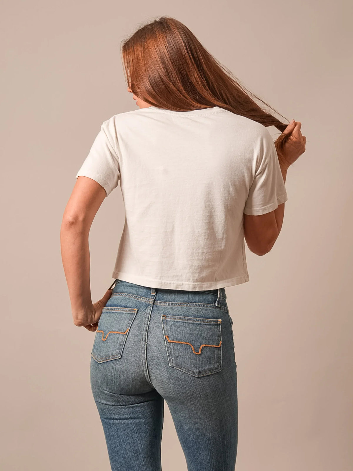 Kimes Ranch Home Grown shirt in Bone, back view, with curved pocket stitching