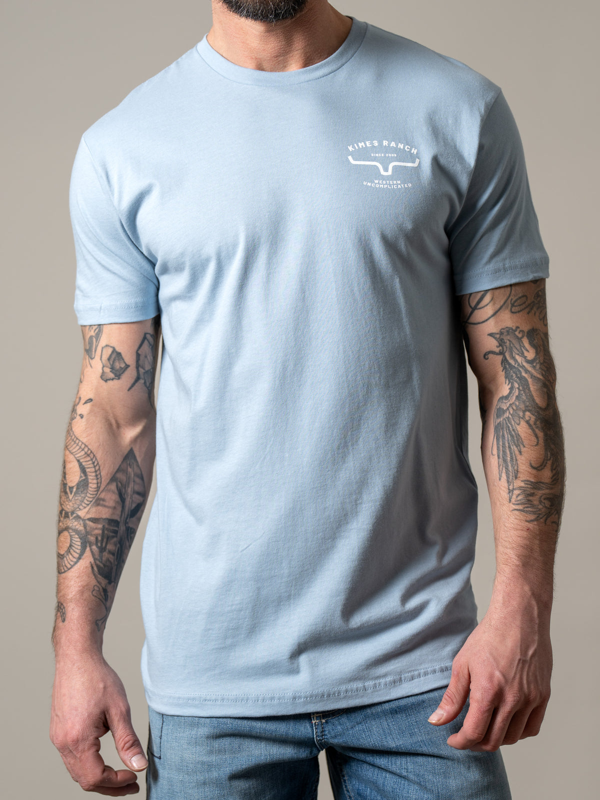 Kimes Ranch Honor shirt in Stonewash with a chest logo
