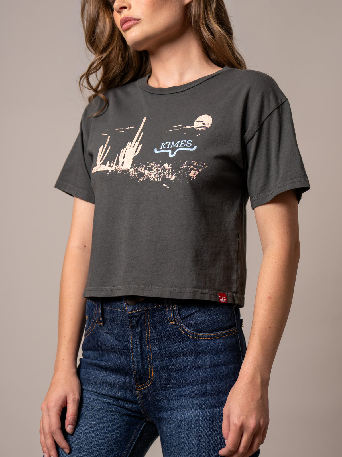 Kimes Ranch Horizon West shirt in Pepper with a desert scene graphic and Kimes Ranch logo